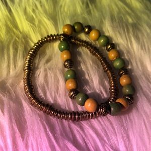 two piece green and tan bracelet set